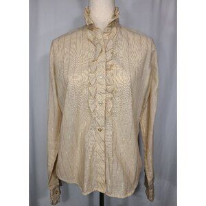 VTG Zenith Evans Long Sleeves Women Top Shirt Blouse Gold Accent Ruffles M